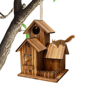 Squirrel Feeder Three-Room Design Wooden Food Outdoor Station Squirrel Houses Picnic Table with Flexible Roof for Garden Tree