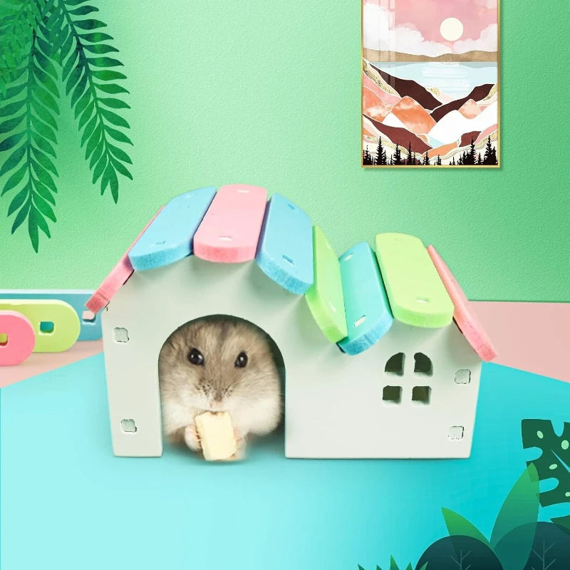 Pastel Hamster Hideout Hut for hamsters, mice, and gerbils from Burrowly small pet supplies.
