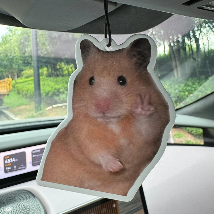 Cute Hamster Meme Car Air Freshener - Natural Plant Essential Oil Scent, Funny Viral Hamster Wave Rearview Mirror Hanging Orname