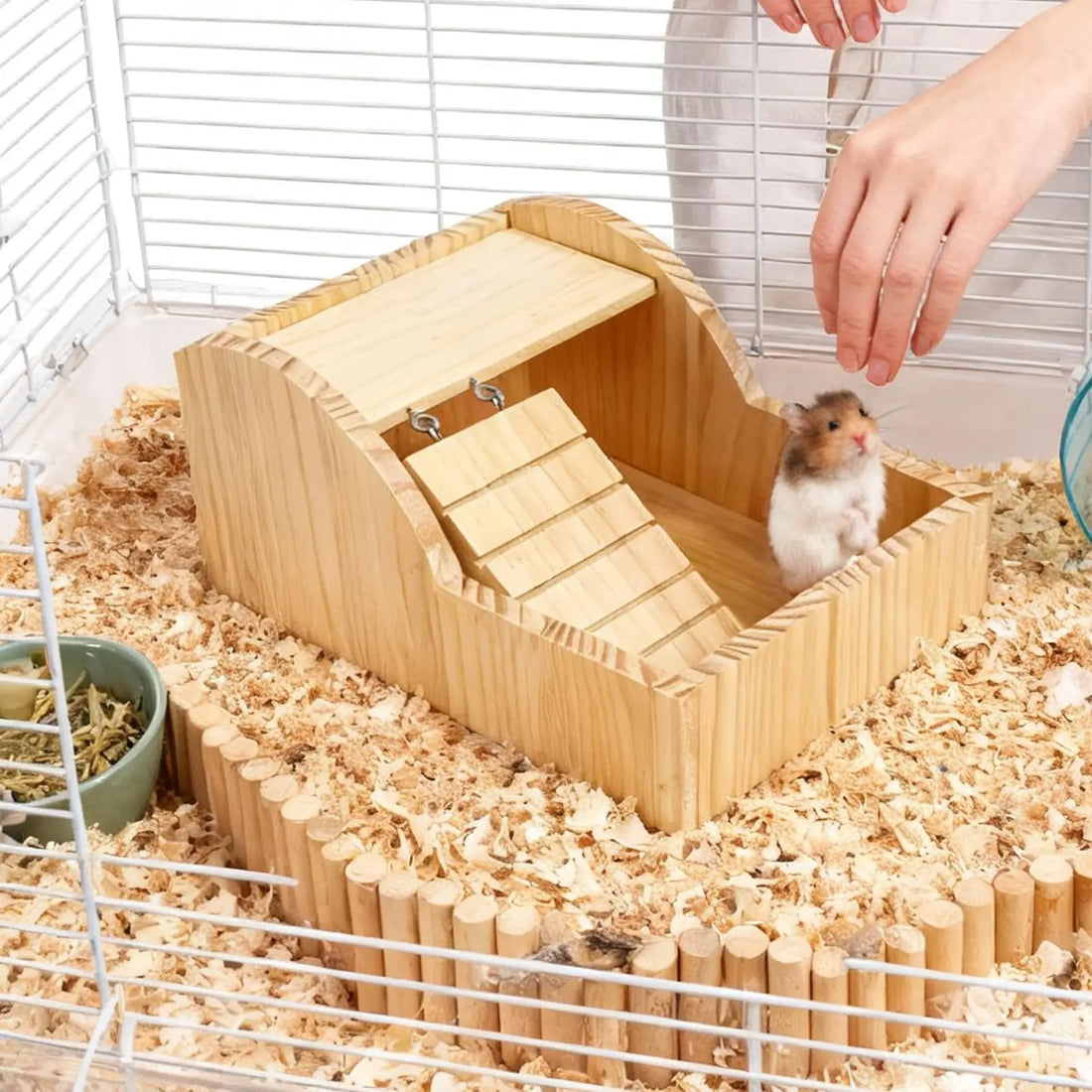 Sand Bath for Hamsters Detachable with Ladder Wooden Hamster Bathing Bowl