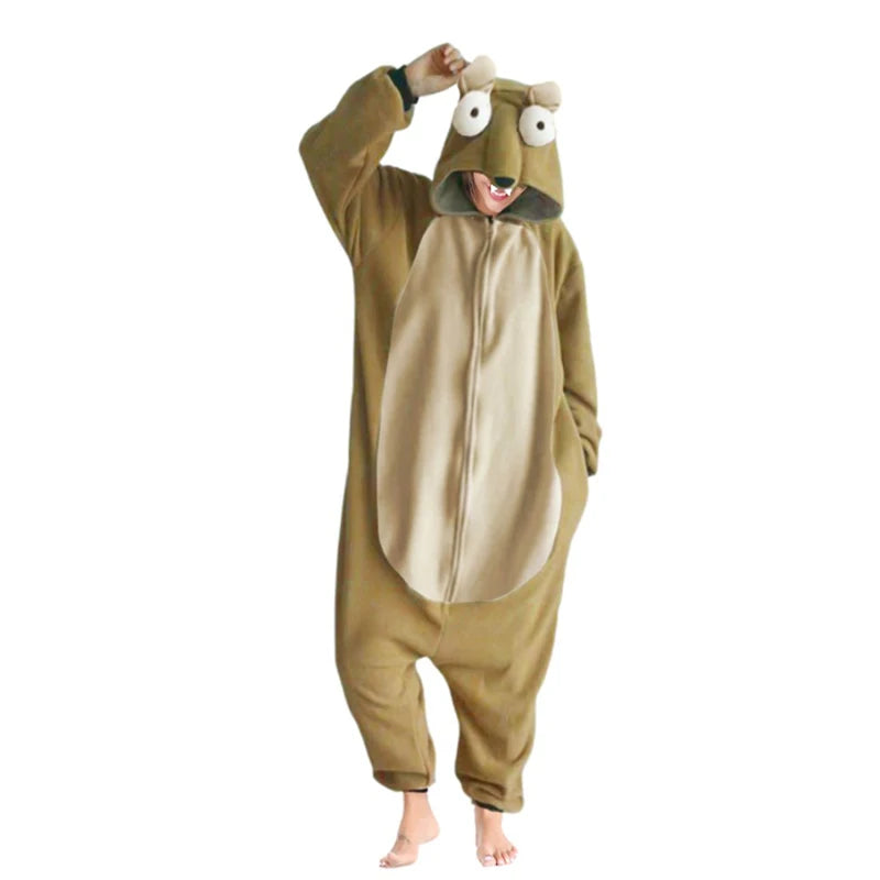 Glacier Squirrel Zipper Onesies Kigurumi Women Men Animal Pajama Age Cartoon Homewear Winter Warm Christmas Cosplay Suit