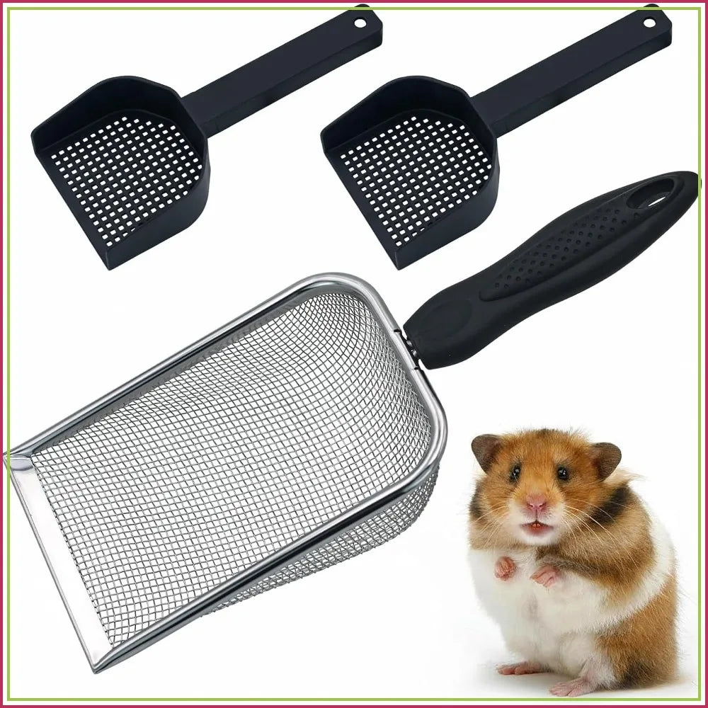 Hamster Metal Litter Scoop for Sandbath Box 3PCS Mesh Scooper Accessories for Guinea Pig, Gerbil, Rabbits, Small Animals