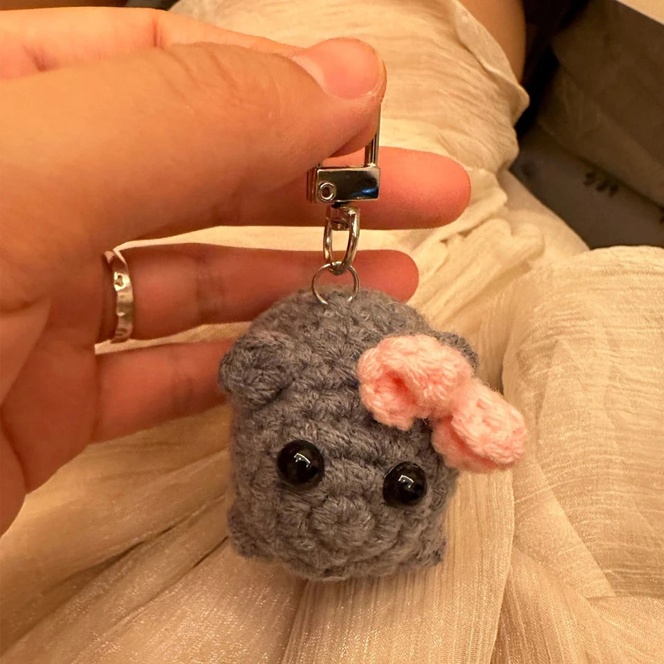 Cute Knitted Sad Hamster Cartoon Knitting Pendant Crochet Sad Hamster Meme Girl Hamster Handmade For Kids Gift