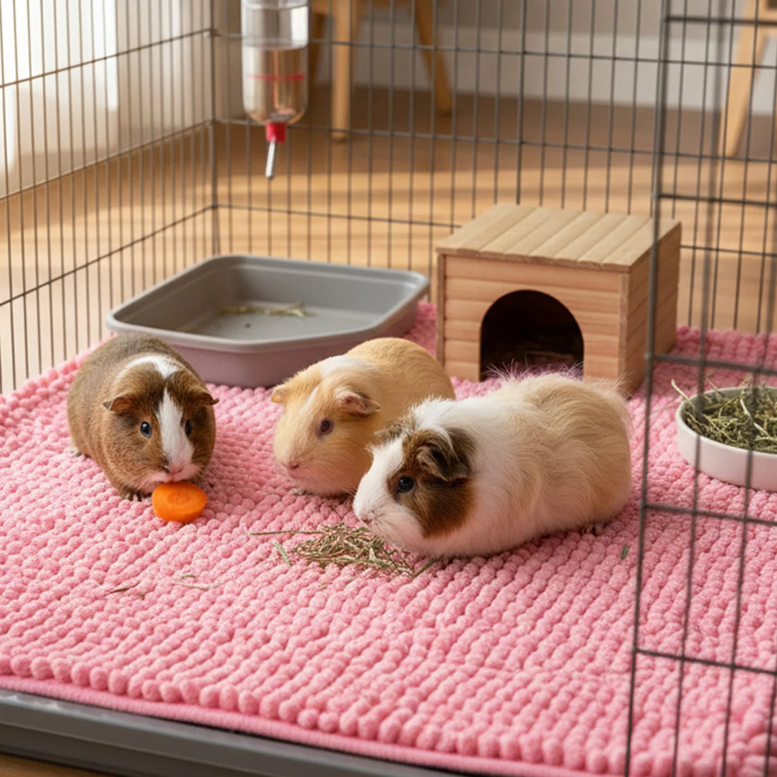 Chenille Fleece Cage Liner for Small Pets for guinea pigs, rabbits, and hamsters from Burrowly small pet supplies.