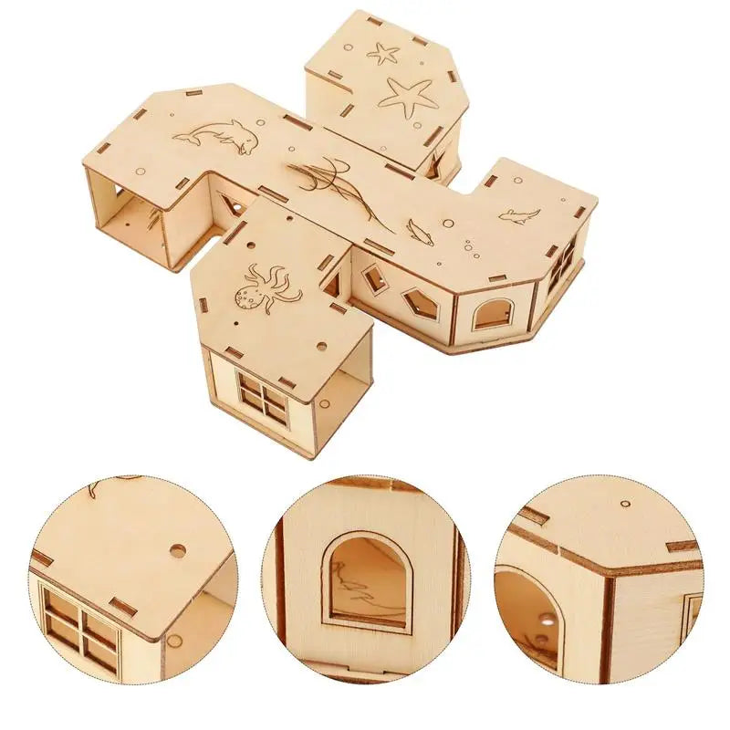 Hamster Toy Tunnel Maze Pet House Hideout Animal Wooden Tunnels Castle Labyrinth Gerbil Tubes Chew Hideaway Wood Resistance