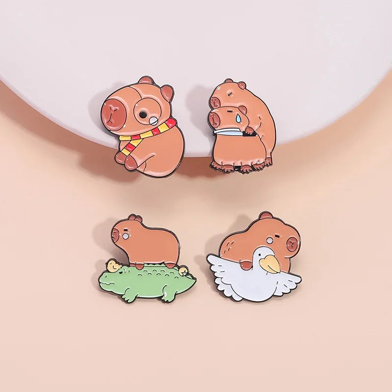 Cute Animal Capybara Enamel Pins Cartoon Partridge Crocodile Magic Scarf Cavy Lapel Badges Backpack Jewelry Gifts For Kids