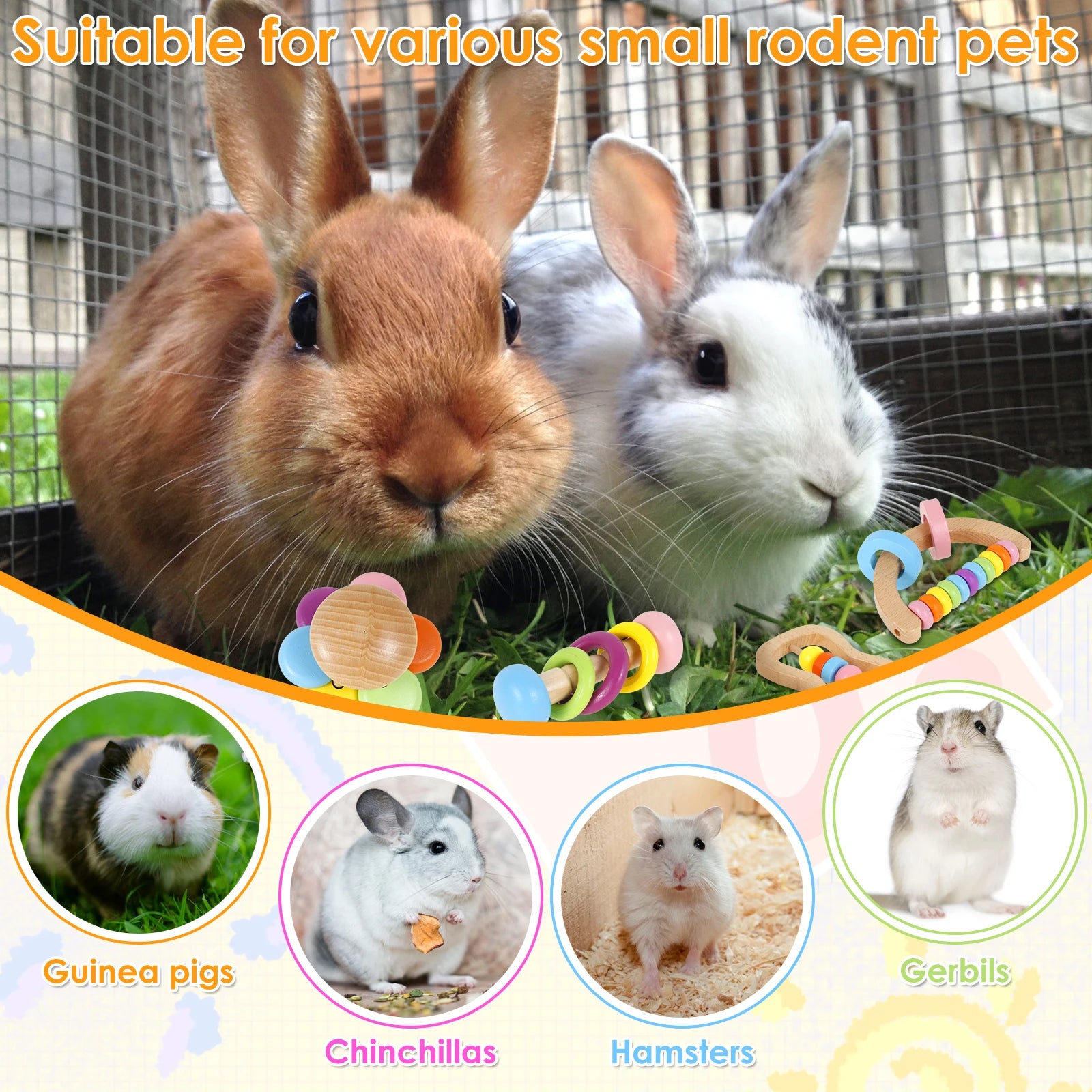 4Pcs/Set New Pet Gnawing Toy Wooden Pet Molars Interactive Toy Rabbit and Hamster Toys Suitable for Various Small Rodent Pets