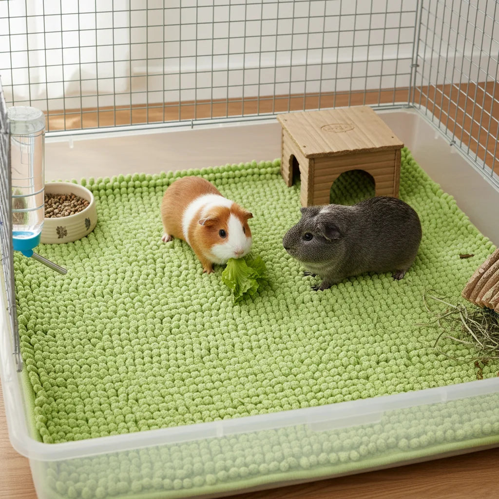 Chenille Fleece Cage Liner for Small Pets for guinea pigs, rabbits, and hamsters from Burrowly small pet supplies.