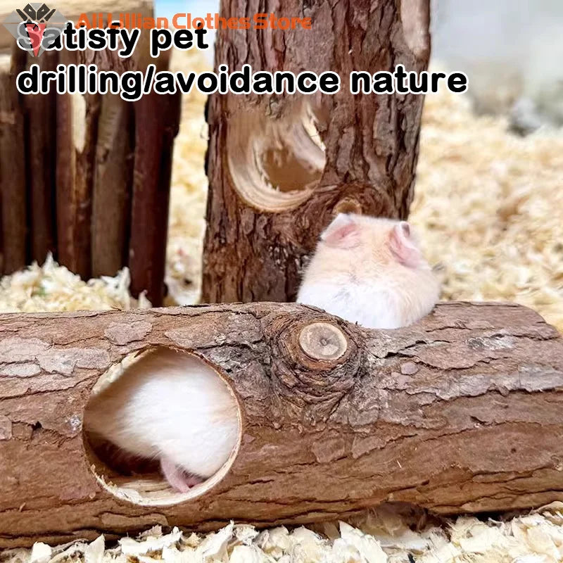 Hamster Natural Wooden Forest Hollow Tree Trunk Tunnel Tube Toy Tunnel