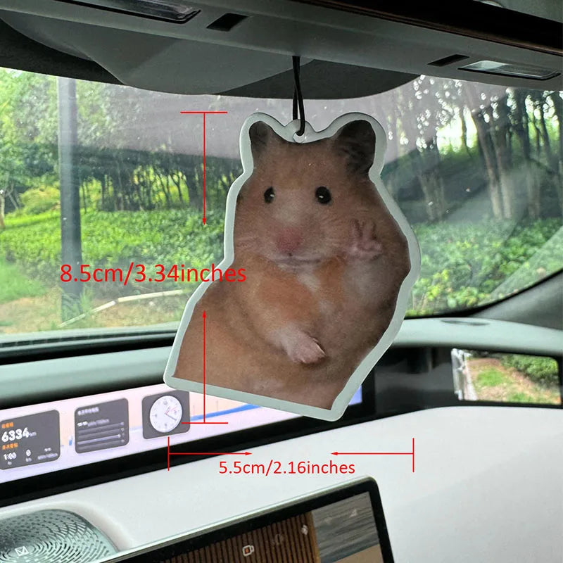 Cute Hamster Meme Car Air Freshener - Natural Plant Essential Oil Scent, Funny Viral Hamster Wave Rearview Mirror Hanging Orname