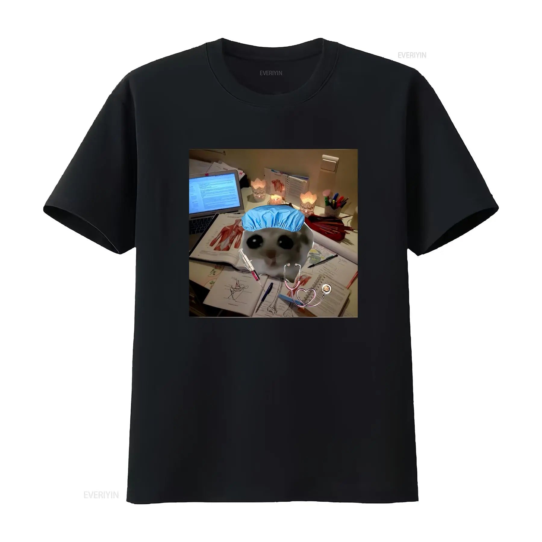 Sad Hamster Studying M or F Funny Cotton T Shirt Parody Fast Shipping vintage Washed fashion streetwear Unisex Soft homme