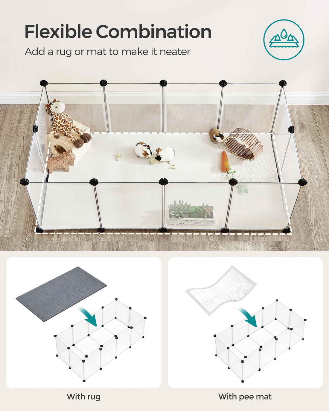Songmics 20 Panels Pet Playpen with Floor Small Animal Playpen Pet Fence