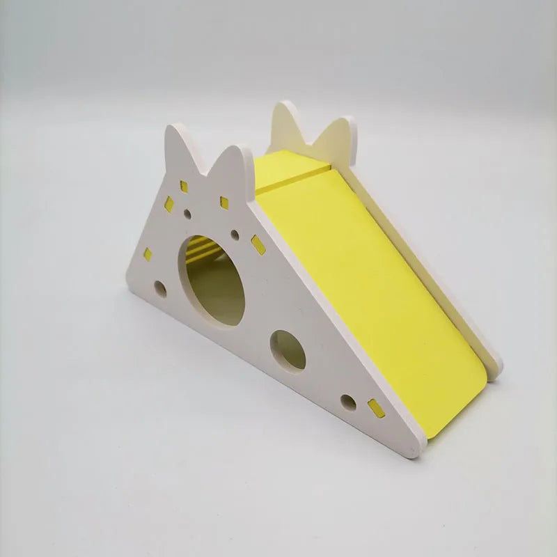 Colorful Wooden Hamster Slide House Toy Assembled Small Pet Cage Toys for