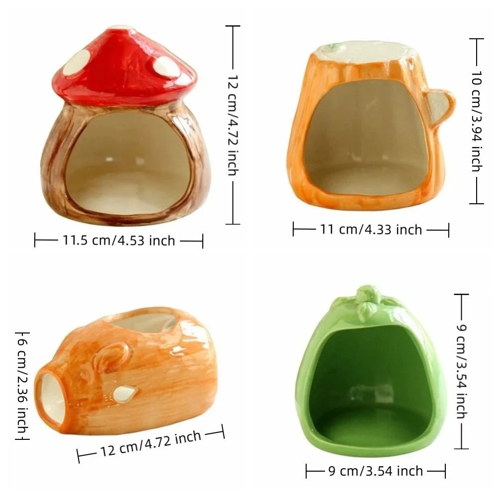 Pet Furniture Mushroom Shaped Ceramic Hamster Hideout Cute Chew-proof