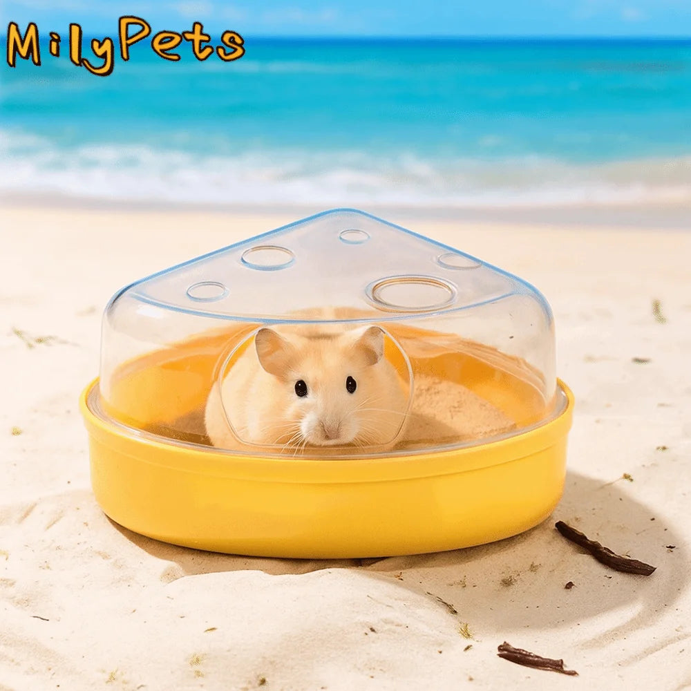 Transparent Hamster Sand Bath Box Escape-Proof Detachable Hamster Bathing Tub Cheese Shape Anti-spill Pet Bath Container