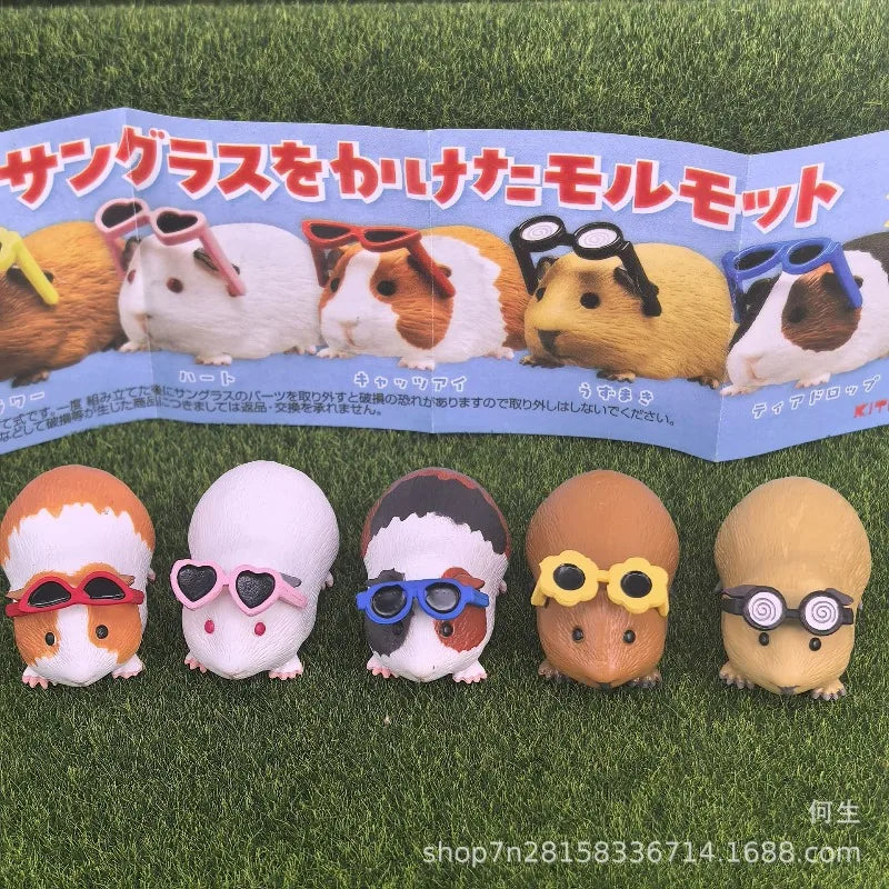 Cute Little Guinea Pig Wearing Sunglasses Blind Box Toys Miniature Kawaii Sunglasses Cavy Doll Model Toys Collect Ornaments