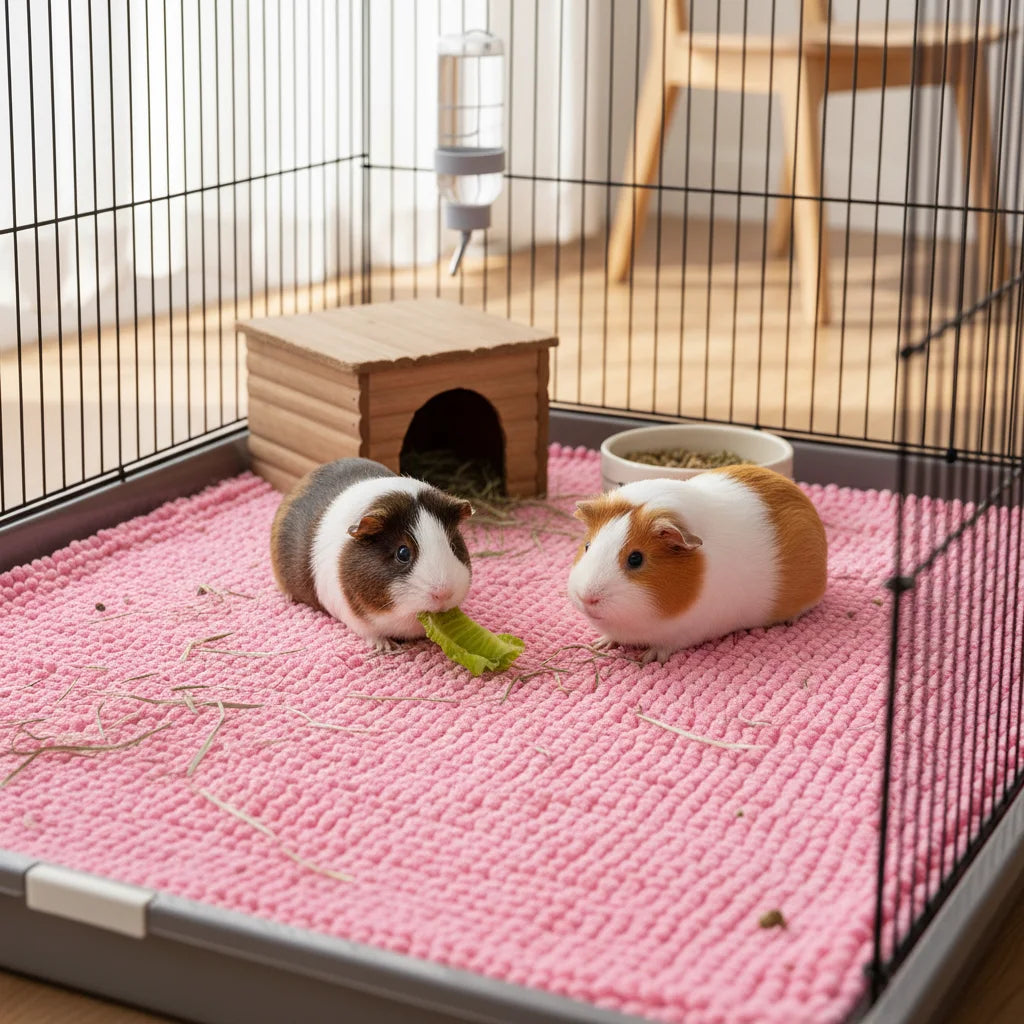 Chenille Fleece Cage Liner for Small Pets for guinea pigs, rabbits, and hamsters from Burrowly small pet supplies.