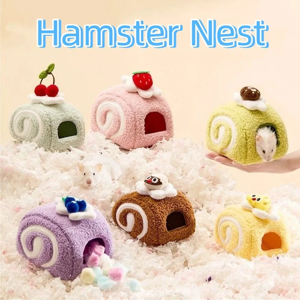 Pet Supplies Warm Hamster Cake Nest Cute Swiss Roll Shape Hamster Cage Soft Multi-Functional Pet Sleeping Bag Small Animal