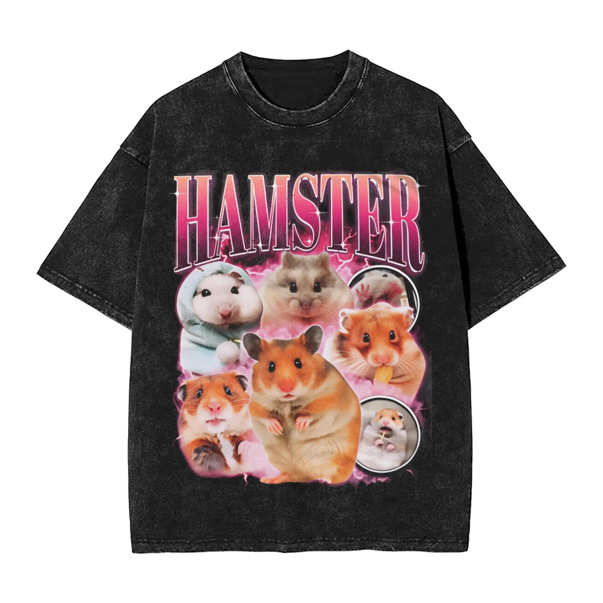 Cyber Hamster Meme Funny Animal Washed T Shirts Streetwear Hip Hop Vintage T-Shirt Tees Tops Men Women Cotton High Street Summer