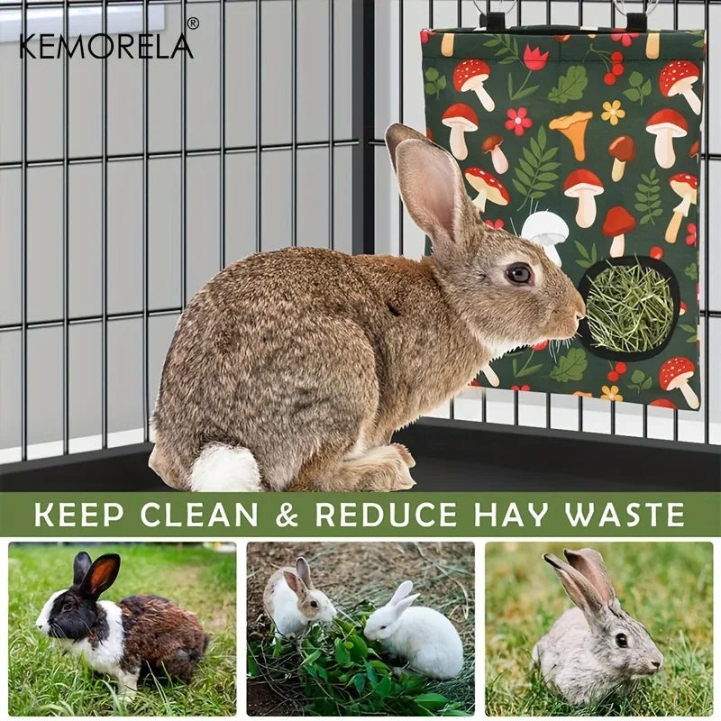 Kemorela 1/2pcs Rabbit Hay Feeder Bag with 2 Holes Guinea Pig Hanging Hay
