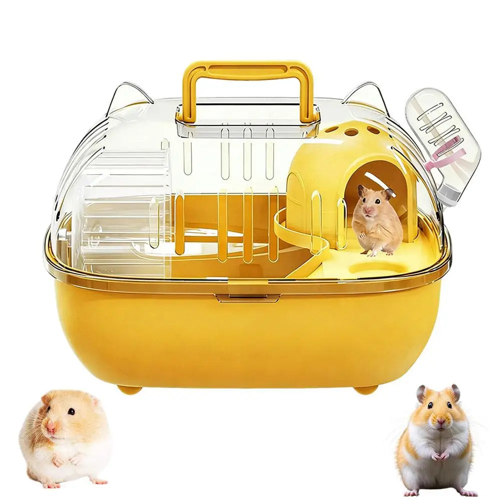 Portable Transparent Hamster Cage with Water Bottle - A Breathable Travel Carrier Suitable for Small Pets, Made of PP Material