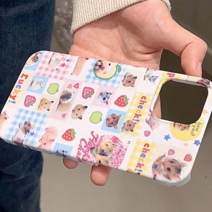 Plaid Hamster Phone Case for IPhone 16 15 14 Pro Max Korean Cute Personality Creativity for IPhone 13 12 11 XR XS MAX Hard Shell