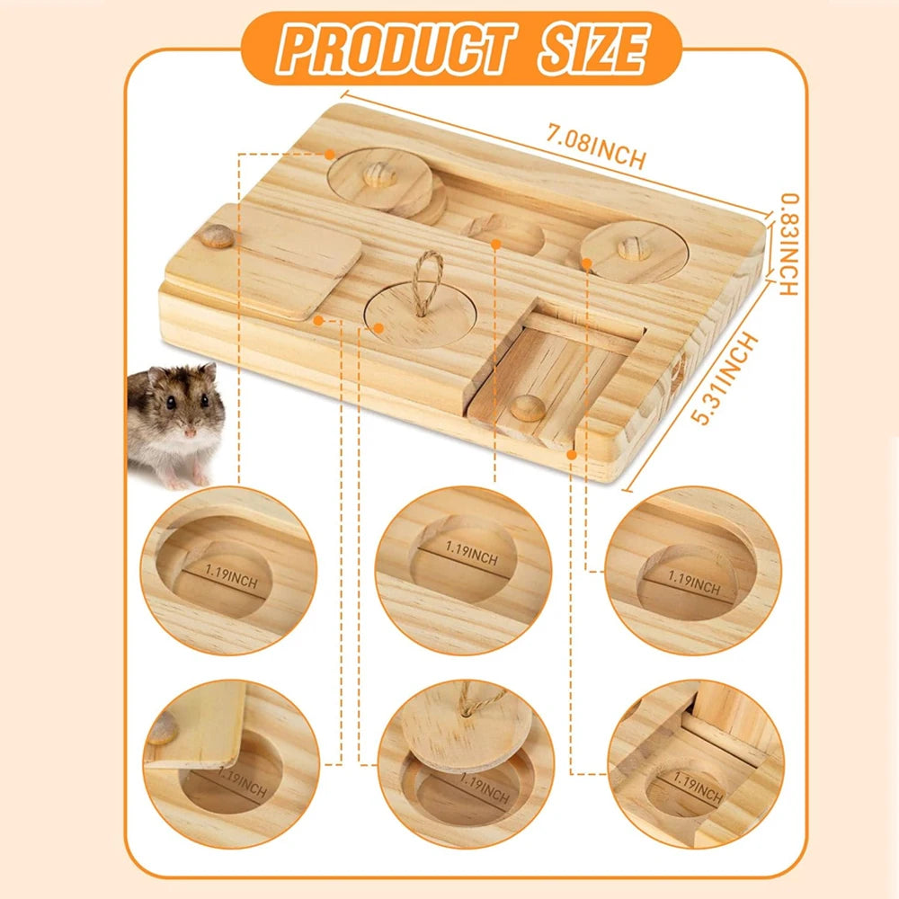 6-in-1 Wooden Foraging Toy for Guinea Pigs for guinea pigs, rabbits, hamsters, and gerbils from Burrowly small pet supplies.
