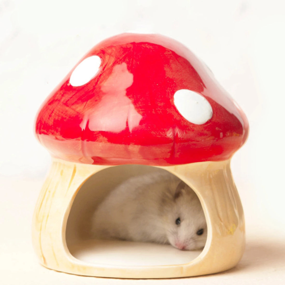 Ceramic Mushroom Hideout for Hamsters for hamsters, mice, and gerbils from Burrowly small pet supplies.
