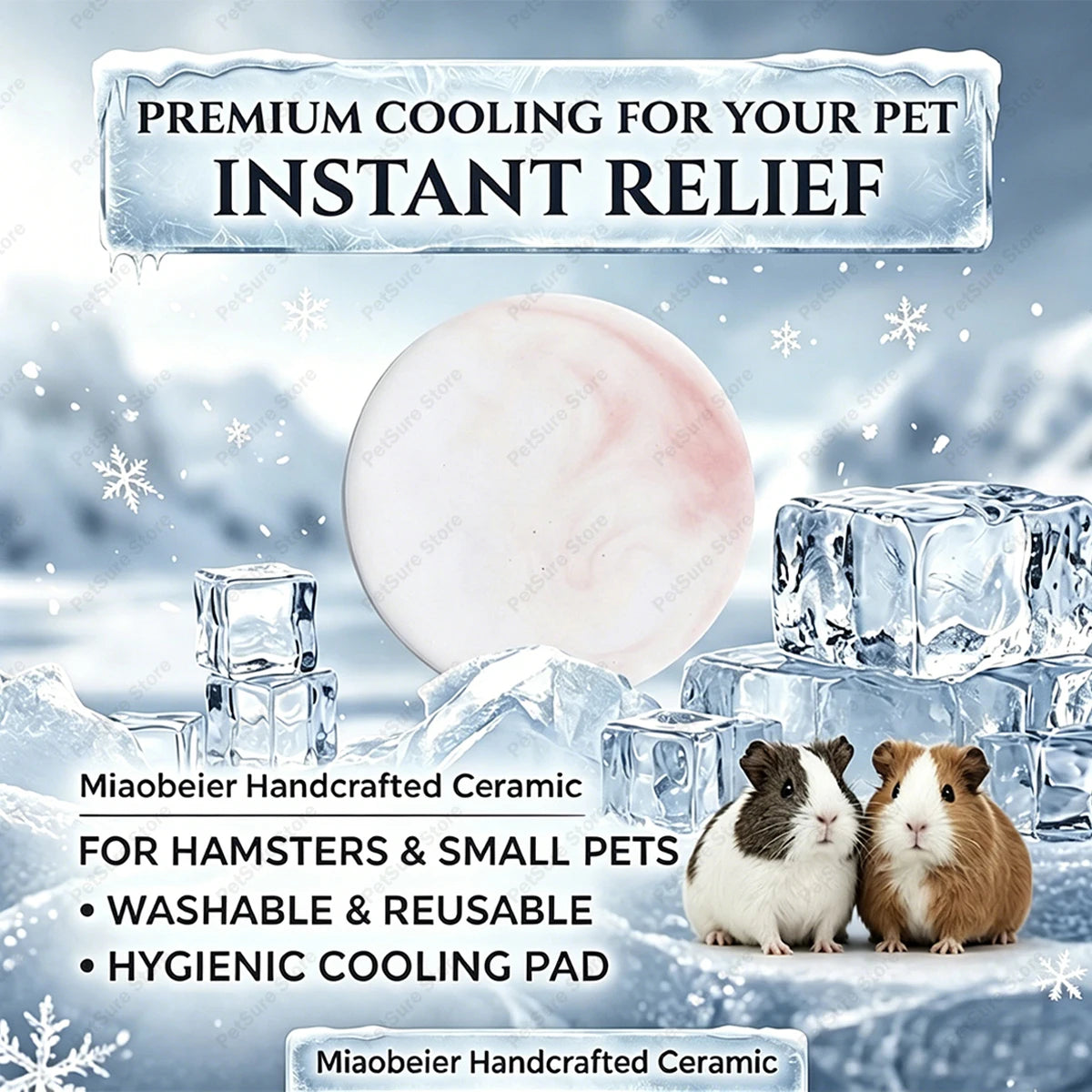 Hamster Ceramic Cooling Board Mat for Cage Ice Board Summer Cooling Supplies for Small Pets Hamster Cool Granite Stone 9 x 9 cm