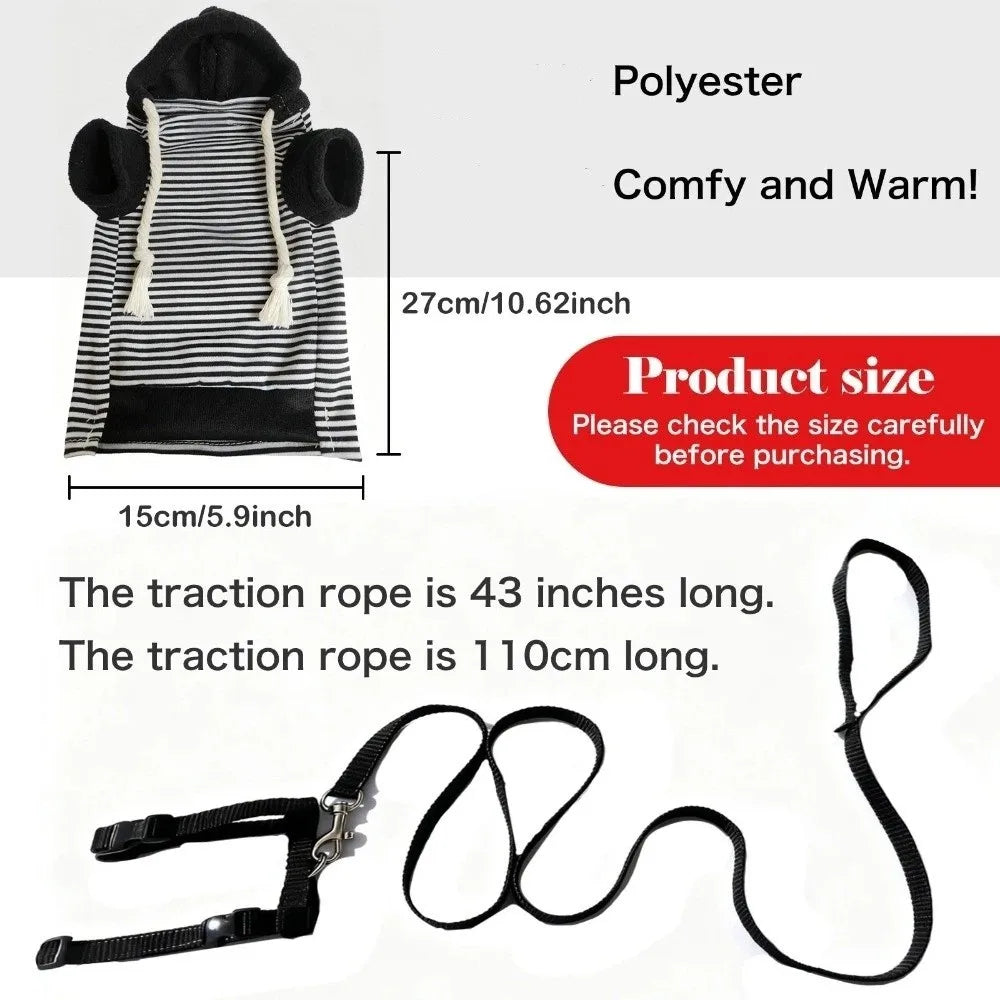 Elastic Ferret Hoodie Thick Fleece Cozy Pet Striped Sweatshirt Stylish Drawstring Soft Hamster Coat for Hamster Lizard Squirrel