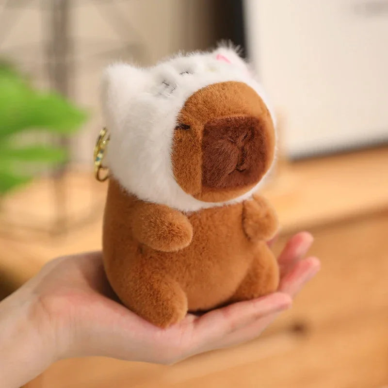 Cute Capybara Plush Toy with Hat Simulation Capybara Cosplay Crab Rabbit Cat Doll Small Size Stuffed Animals Bag Pendant Gift