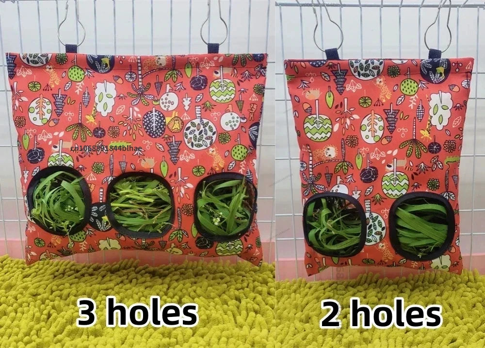 Hanging hay feeder bag for guinea pigs and rabbits from Burrowly.