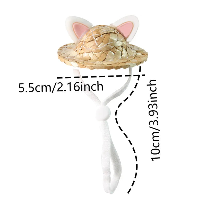 Cute Hamster Hat Small Pet Straw Hat Chipmunk Guinea Pig Hamster Decoration Accessories Adjustable Hamster Hat Small Pet Supplie