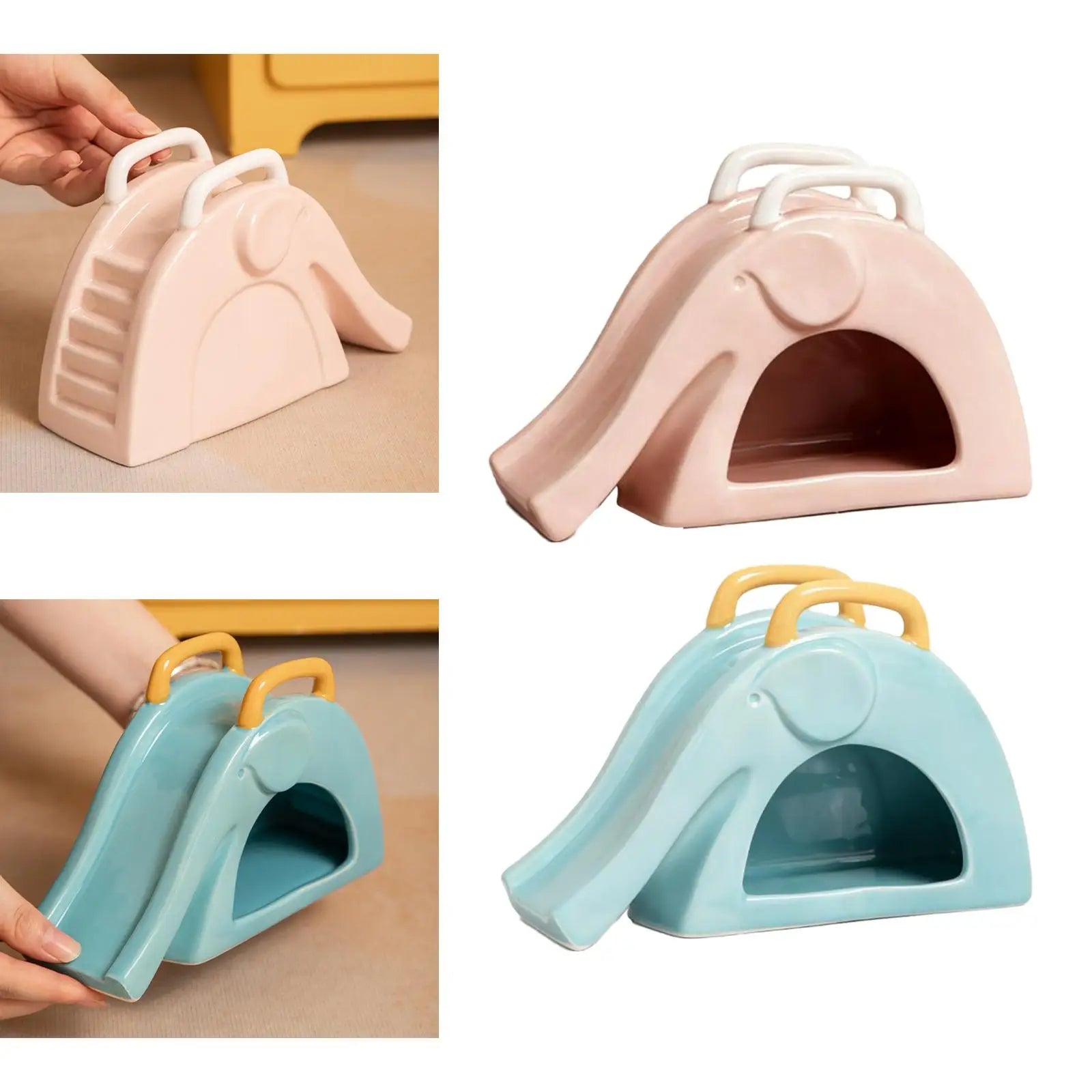 Quality Ceramic Hamster Hideout Elephant Shaped House with Slide Safe Play Toy Activity Exercise Decor for Gerbils