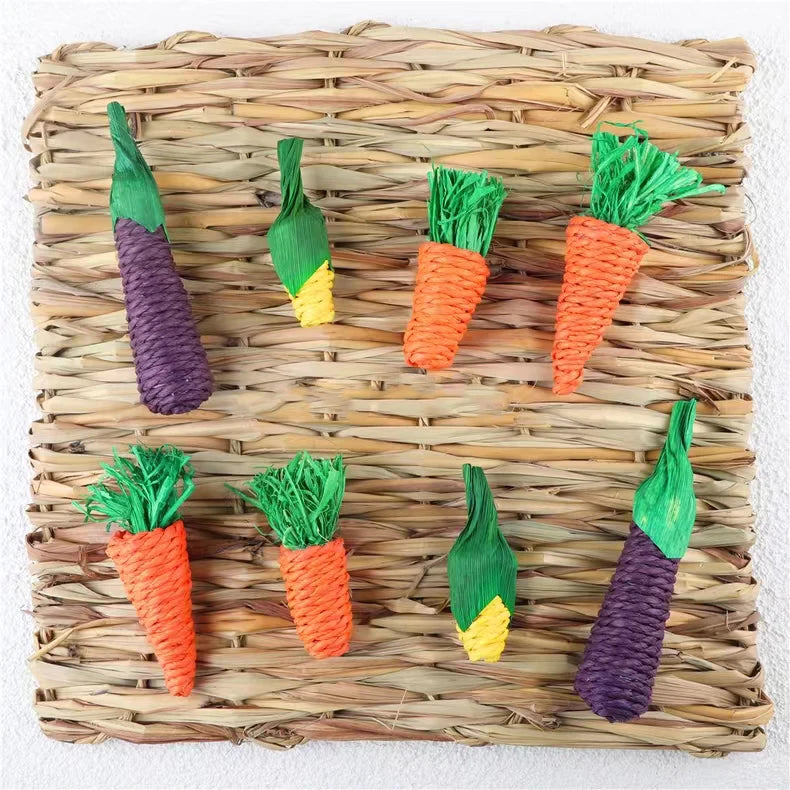Straw Rope Carrot Chew Toys for Hamsters and Rabbits for hamsters, rabbits, gerbils, and mice from Burrowly small pet supplies.