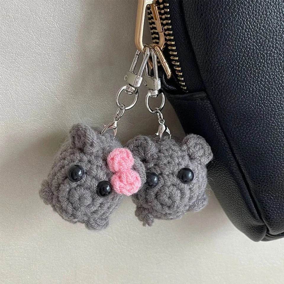 Cute Knitted Sad Hamster Cartoon Knitting Pendant Crochet Sad Hamster Meme Girl Hamster Handmade For Kids Gift