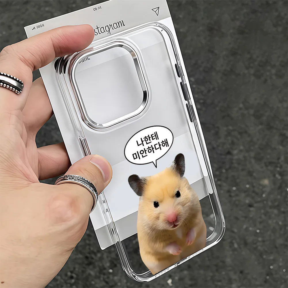 Korean Ins Funny HamsterS Phone Case For iPhone 17e 17 16e 16 15 14 13 12 11 mini Pro Max Air Plus Transparent Soft Cover