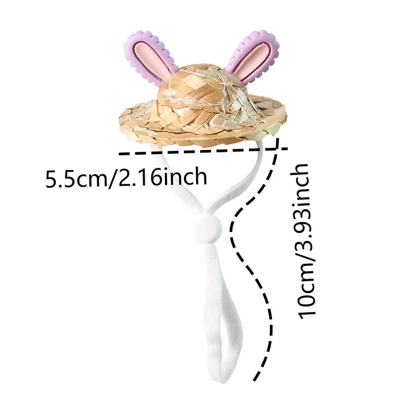 Cute Hamster Hat Small Pet Straw Hat Chipmunk Guinea Pig Hamster Decoration Accessories Adjustable Hamster Hat Small Pet Supplie