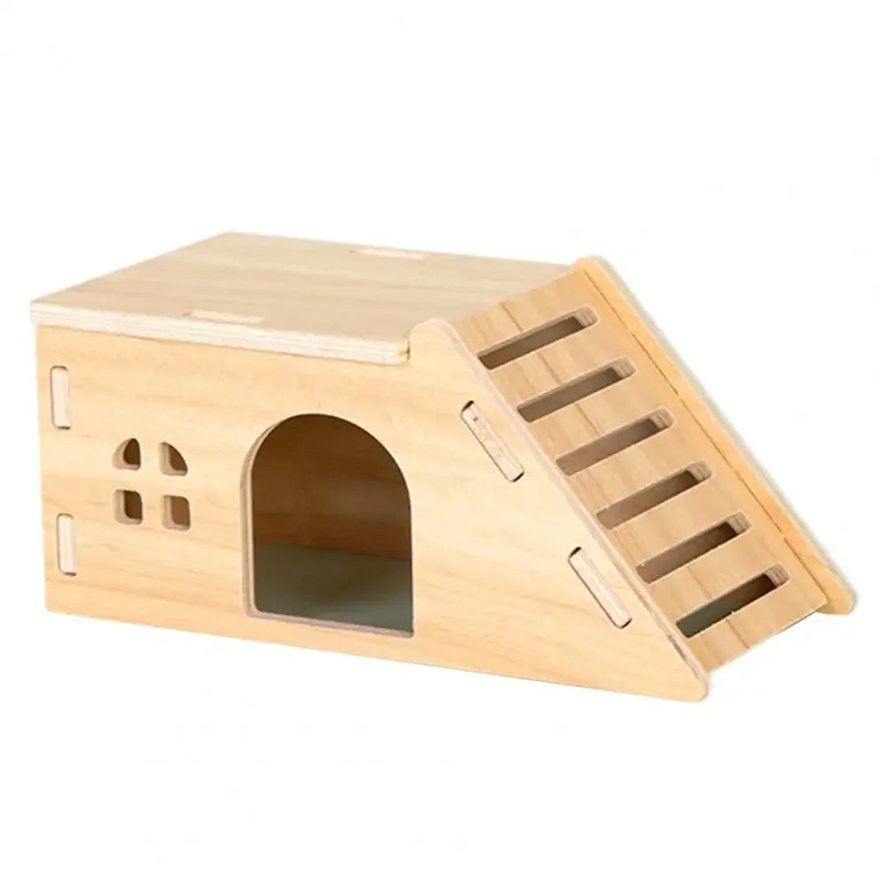 Wooden seesaw swing toy for hamster enrichment from Burrowly.