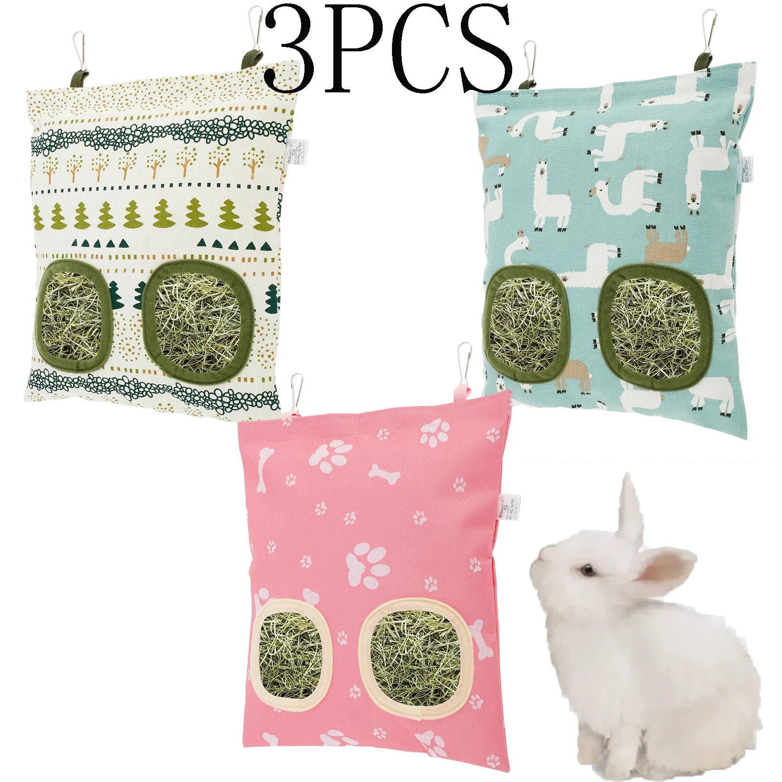 3pcs Hay Bag Hanging Pouch Feeder Feeding Dispenser Container Small Animal for Burrowly bowls & bottles and small pet care.