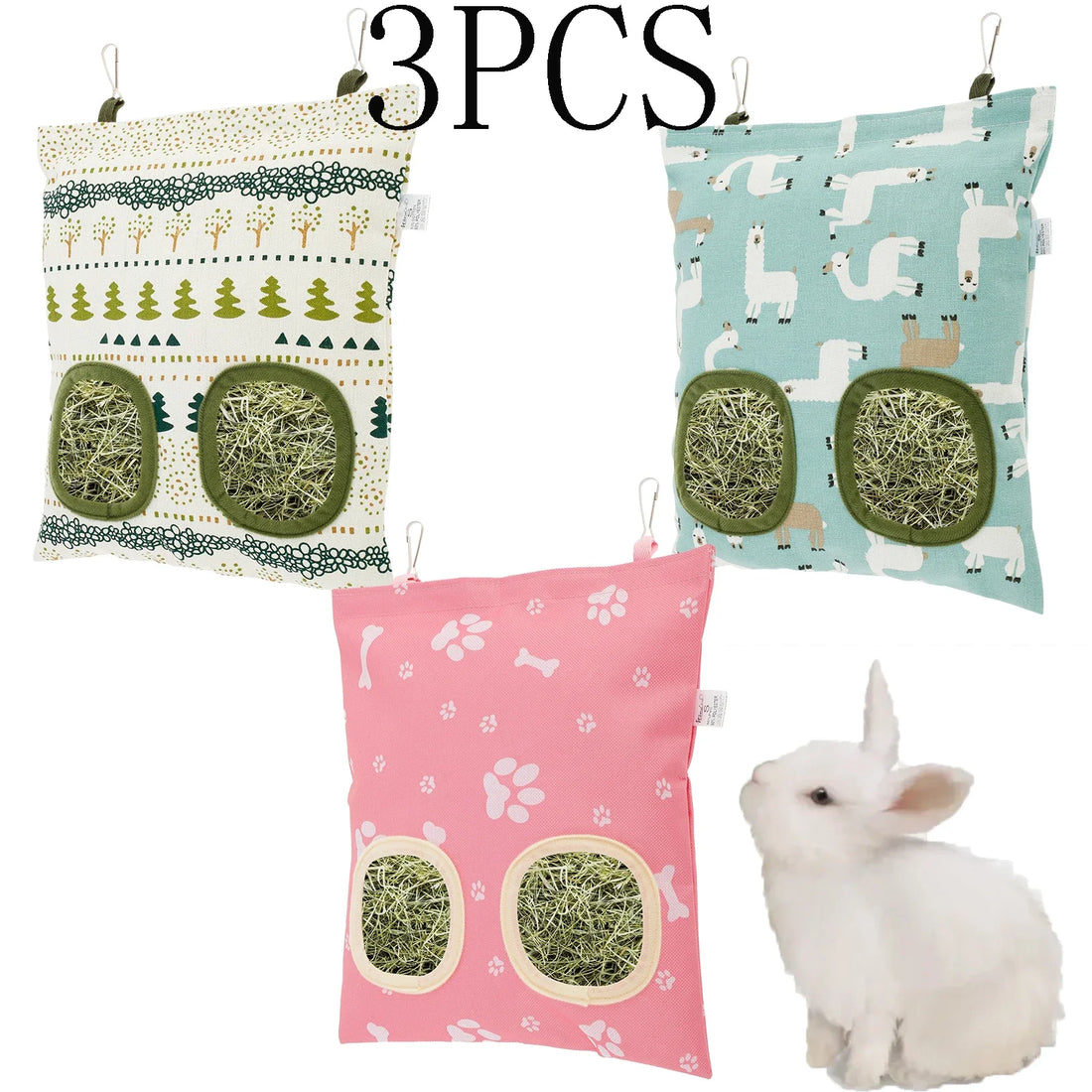 3pcs Hay Bag Hanging Pouch Feeder Feeding Dispenser Container Small Animal for Burrowly bowls & bottles and small pet care.