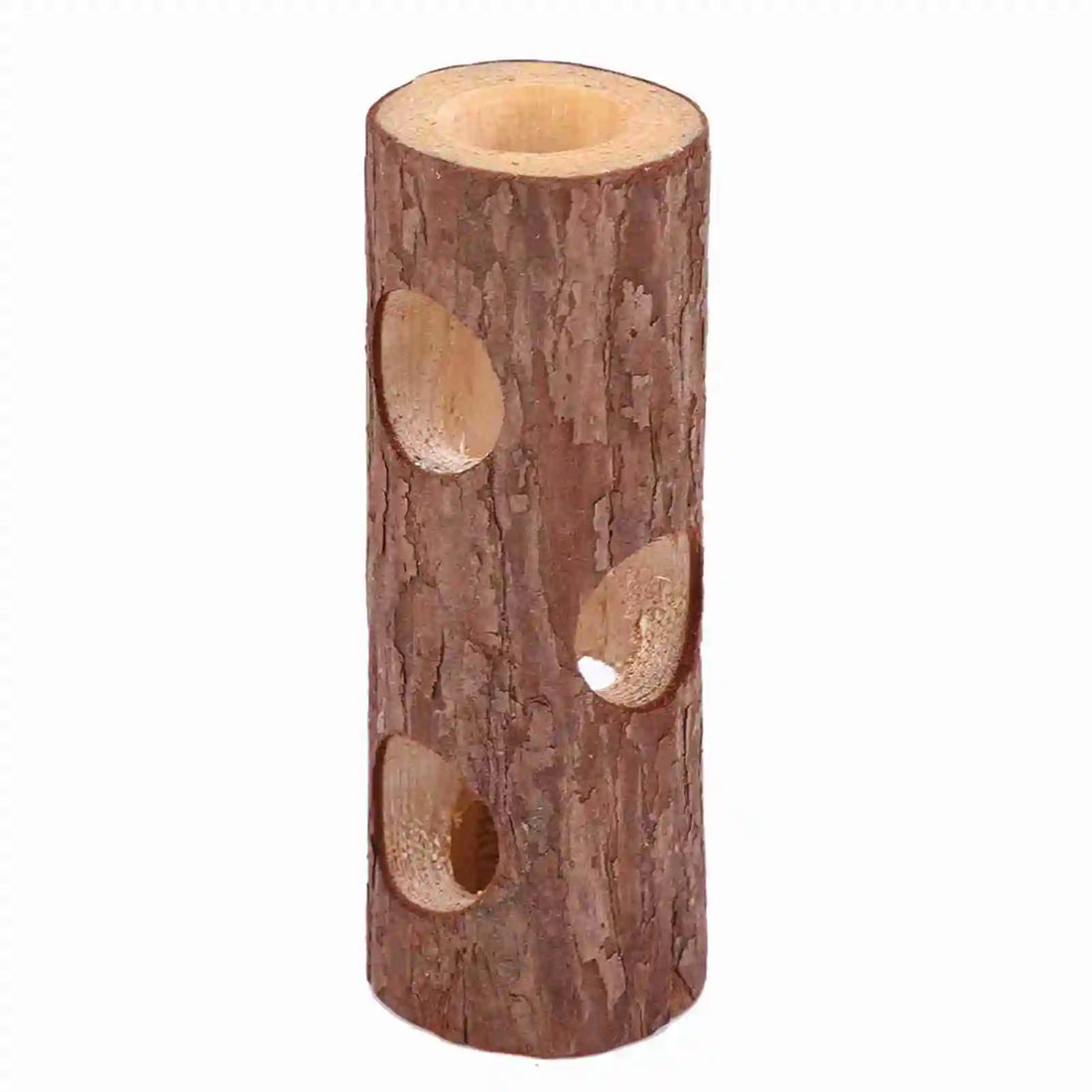 Wooden tunnel chew toy for hamster, guinea pig, and rabbit enrichment from Burrowly.