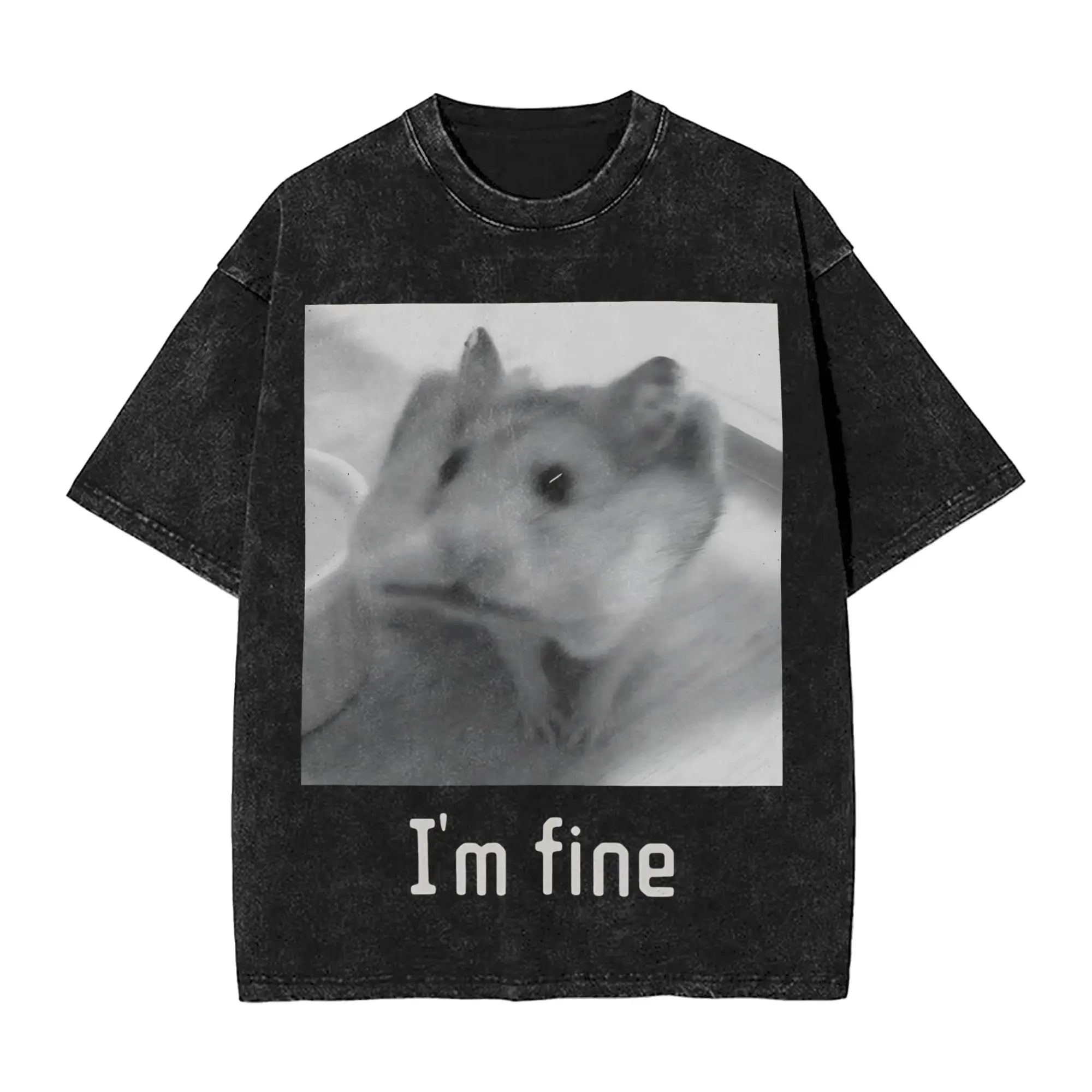 Cyber Hamster Meme Funny Animal Washed T Shirts Streetwear Hip Hop Vintage T-Shirt Tees Tops Men Women Cotton High Street Summer