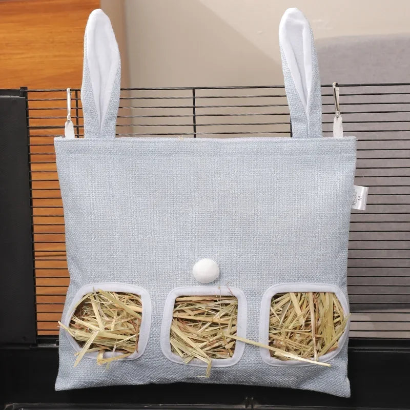 Rabbit Ear Hay Feeder Hanging Pouch Bunny Feeding Bag 2/3 Holes Storage