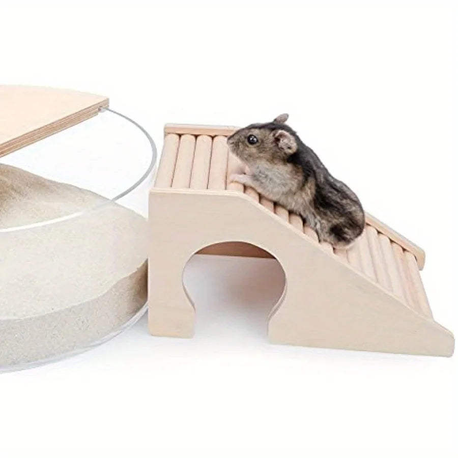 Wooden climbing ladder house for hamster and gerbil habitat enrichment from Burrowly.