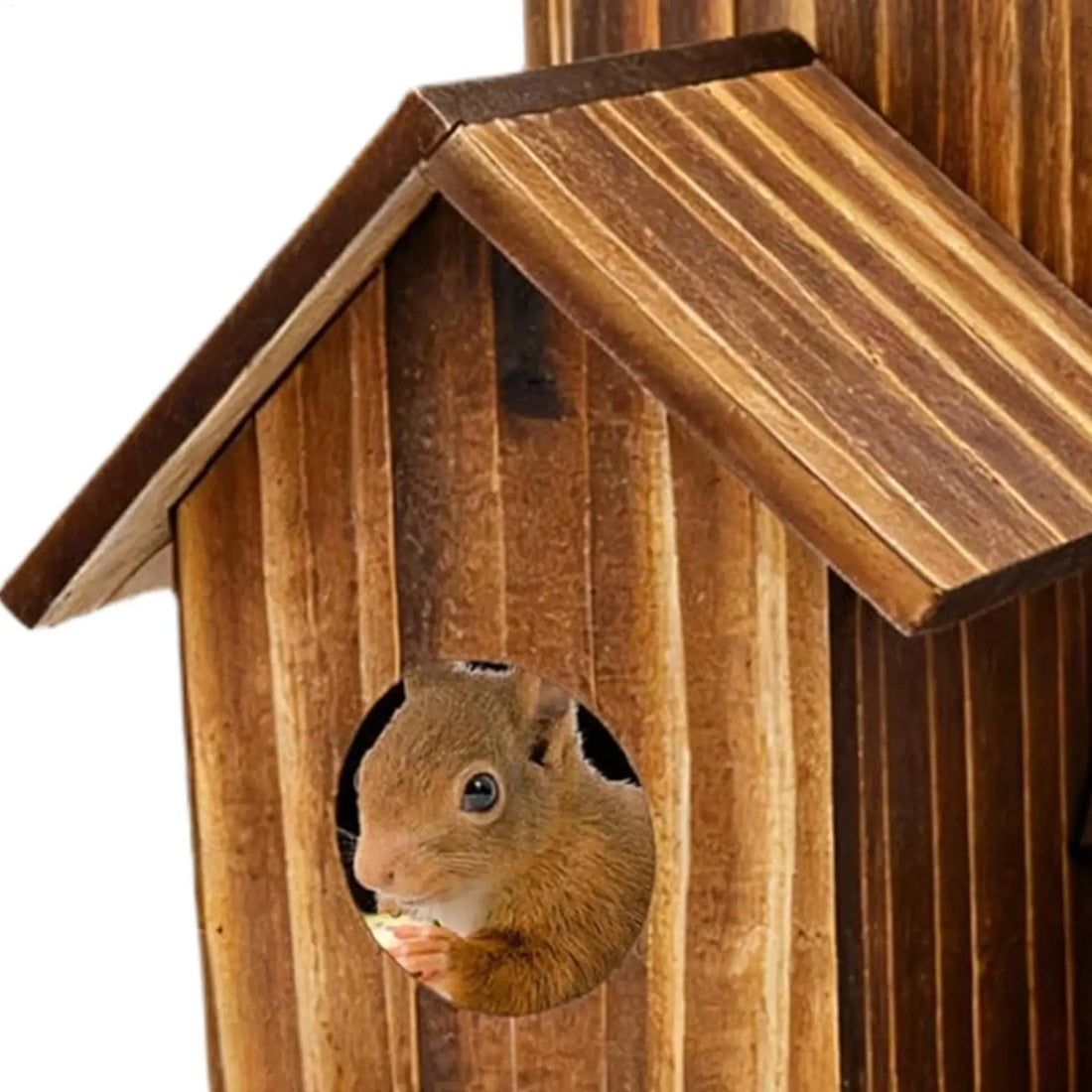 Squirrel Feeder Three-Room Design Wooden Food Outdoor Station Squirrel Houses Picnic Table with Flexible Roof for Garden Tree