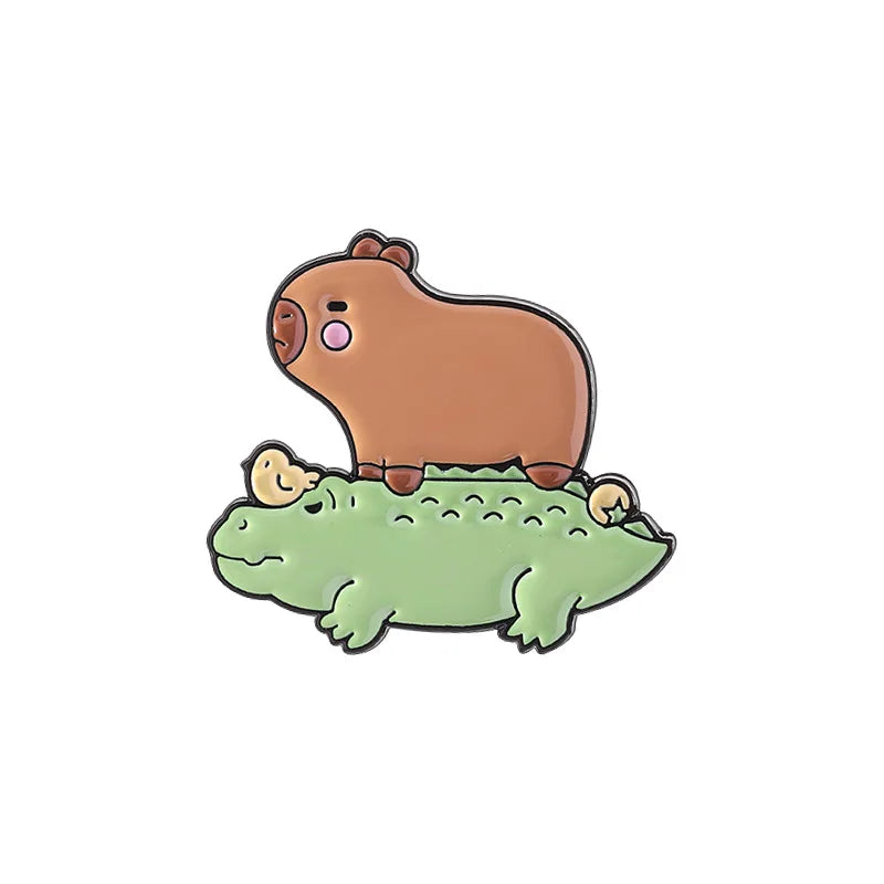 Cute Animal Capybara Enamel Pins Cartoon Partridge Crocodile Magic Scarf Cavy Lapel Badges Backpack Jewelry Gifts For Kids