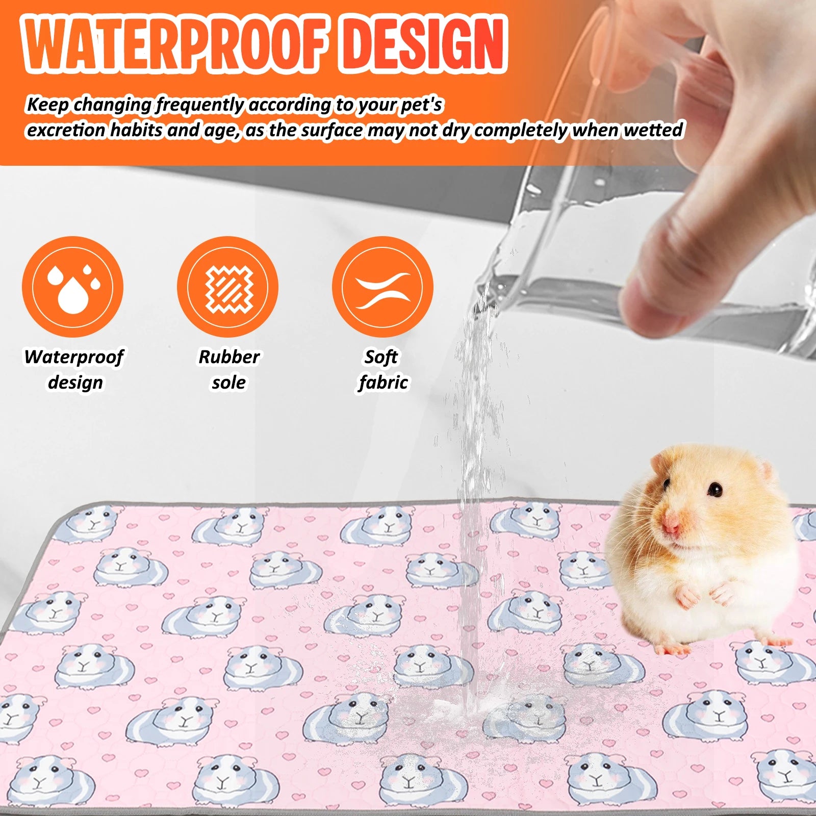 Reusable Guinea Pig Cage Liner Pad - 2 Pack for guinea pigs, rabbits, hamsters, and hedgehogs from Burrowly small pet supplies.