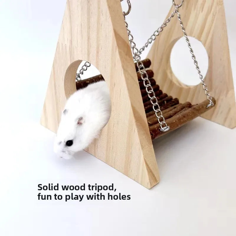 Natural Apple Wood Hamster Swing Chew Toy Wooden Bridge Small Animal