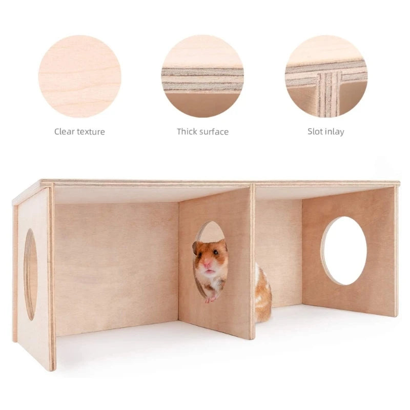 Natural Wood Multi-Chamber Hamster Hideout